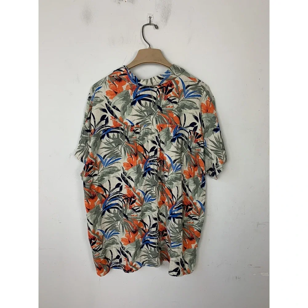 Chicos Womens Shirt 2 Large Tropical Linen Hawaiian Travel Vacation Resort Beach